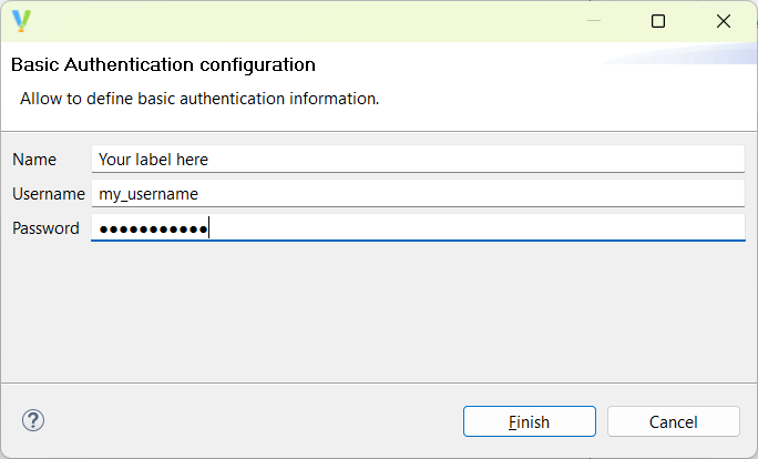 Window for the Basic authentication wizard
