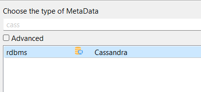 An image of the metadata type selection screen showing that Cassandra is under RDBMS types