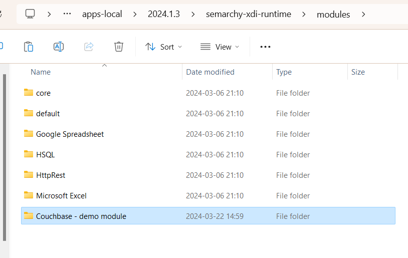 Current location of demo Couchbase module on the filesystem