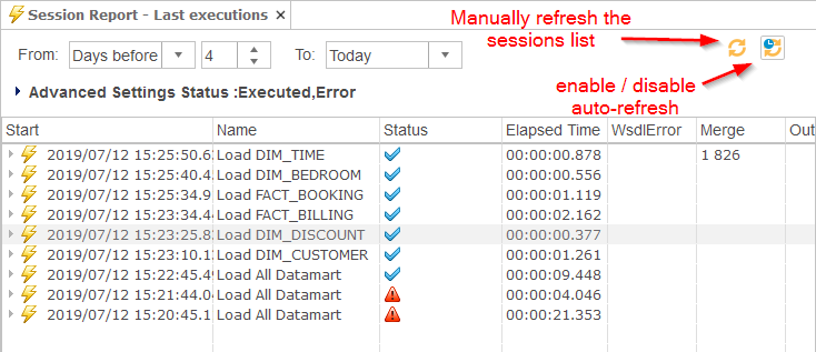 ana session report auto refresh