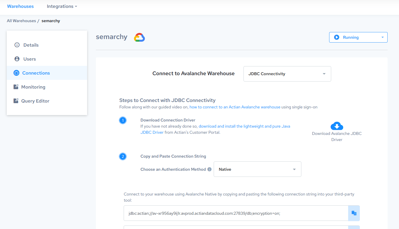 getting started actian avalanche metadata jdbc properties