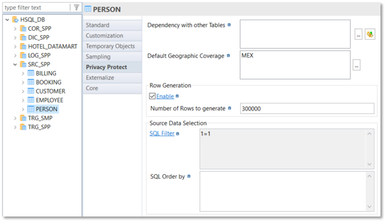 configuration at table level