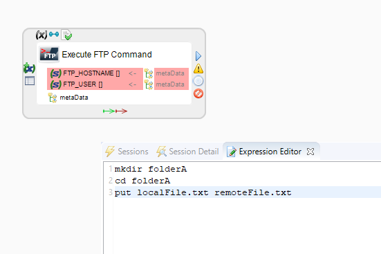 Example of FTP Command process action with configured commands