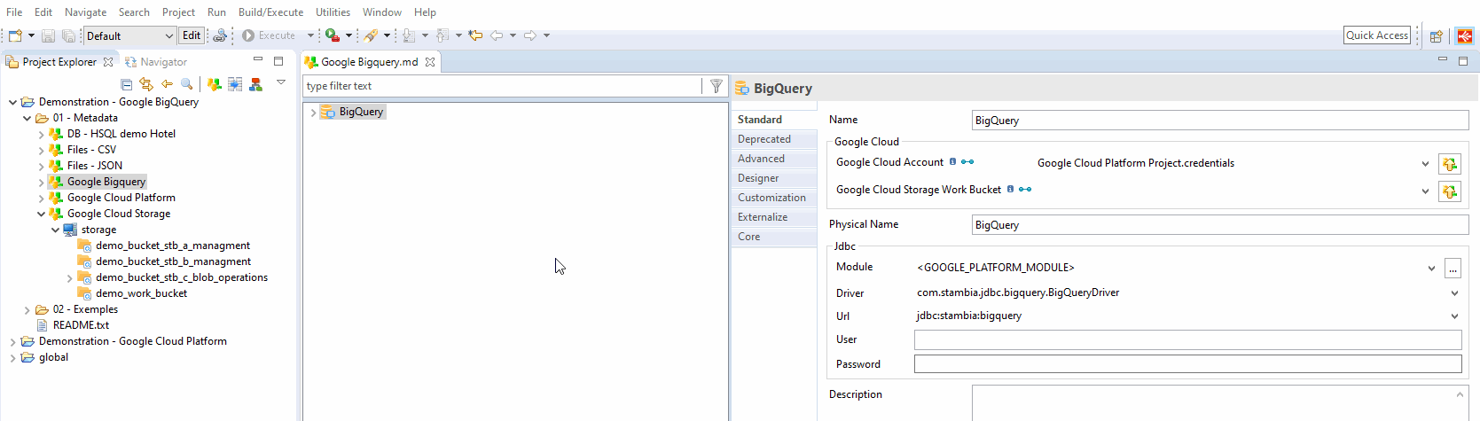 getting started bigquery metadata storage link