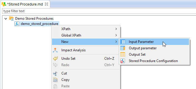 Screenshot of the menu entries to create input and output parameter nodes