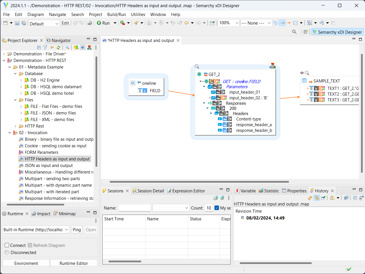Screenshot of xDI Designer with an open project and an open mapping