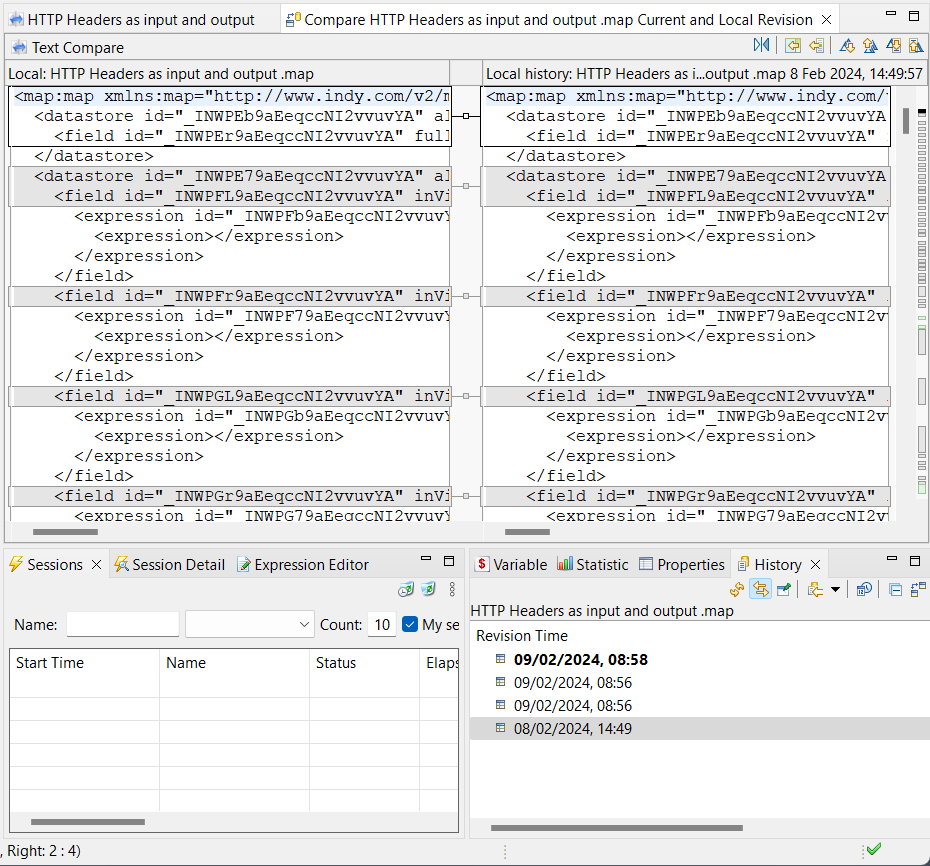 Screenshot of a diff tab in xDI Designer