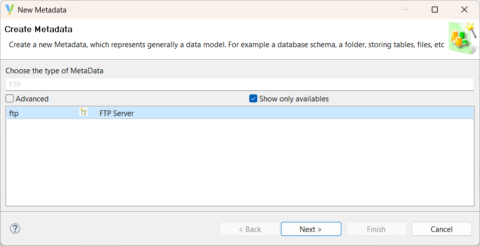 Creation wizard showing FTP metadata type