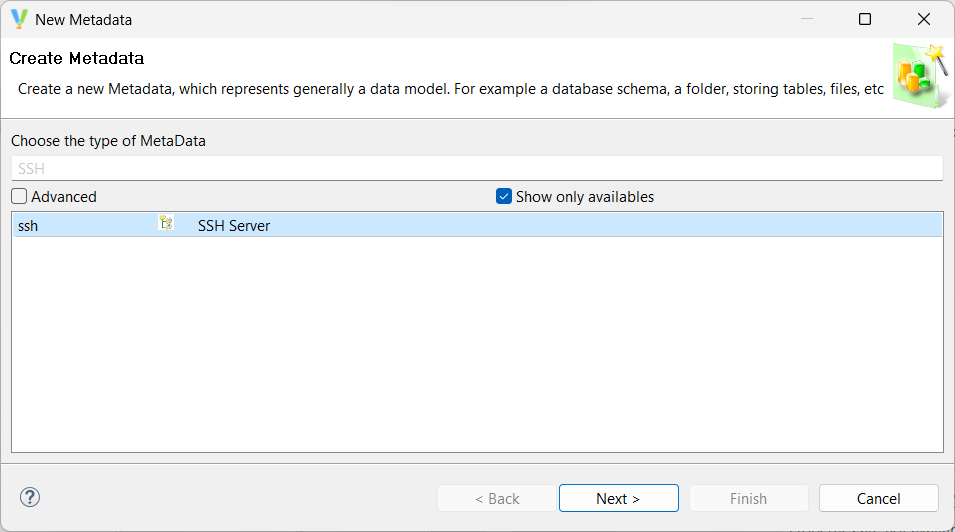 Creation wizard showing SSH metadata type