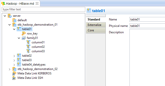 getting started hbase table node example
