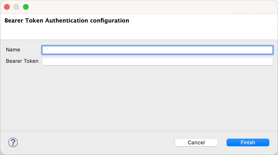 Window for the Bearer token authentication wizard