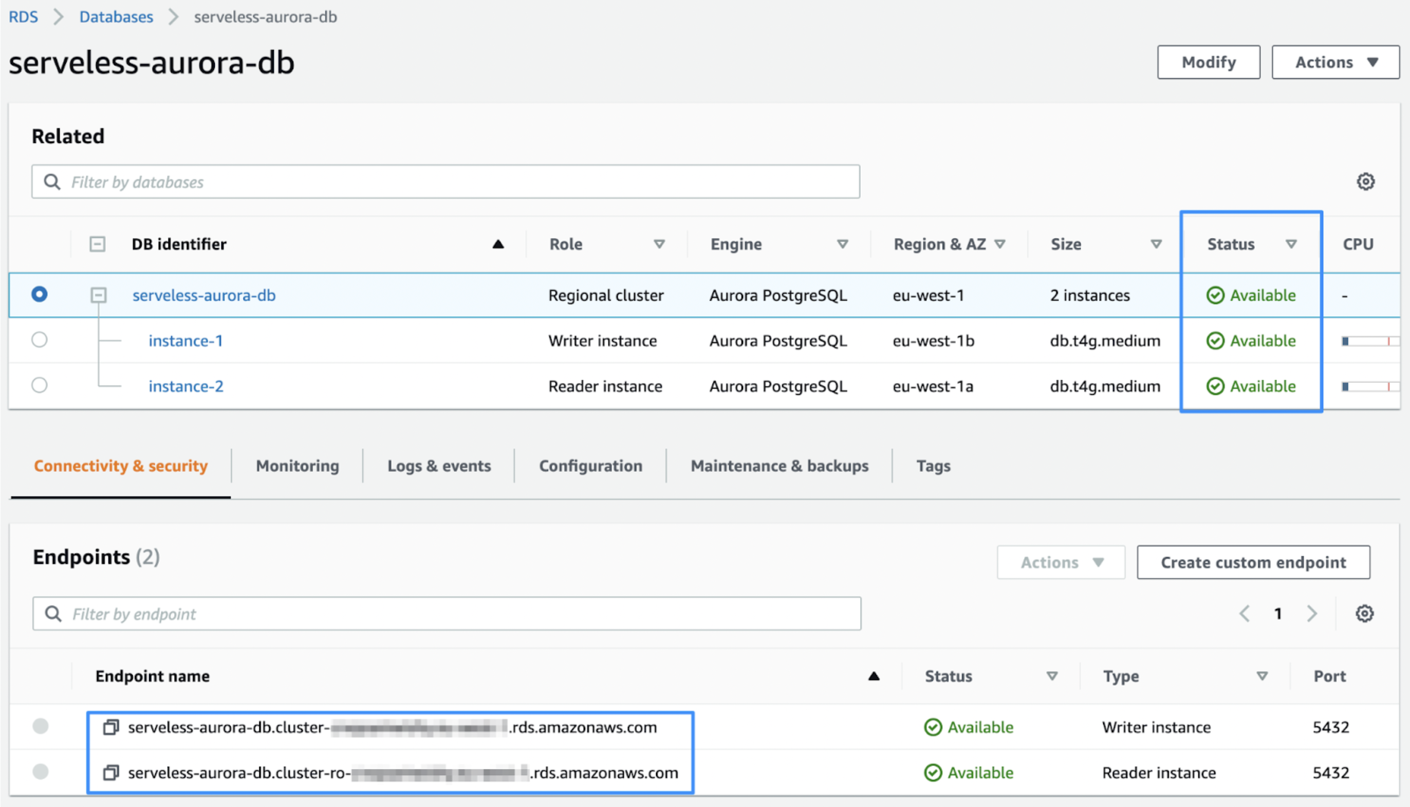 AWS RDBS Console