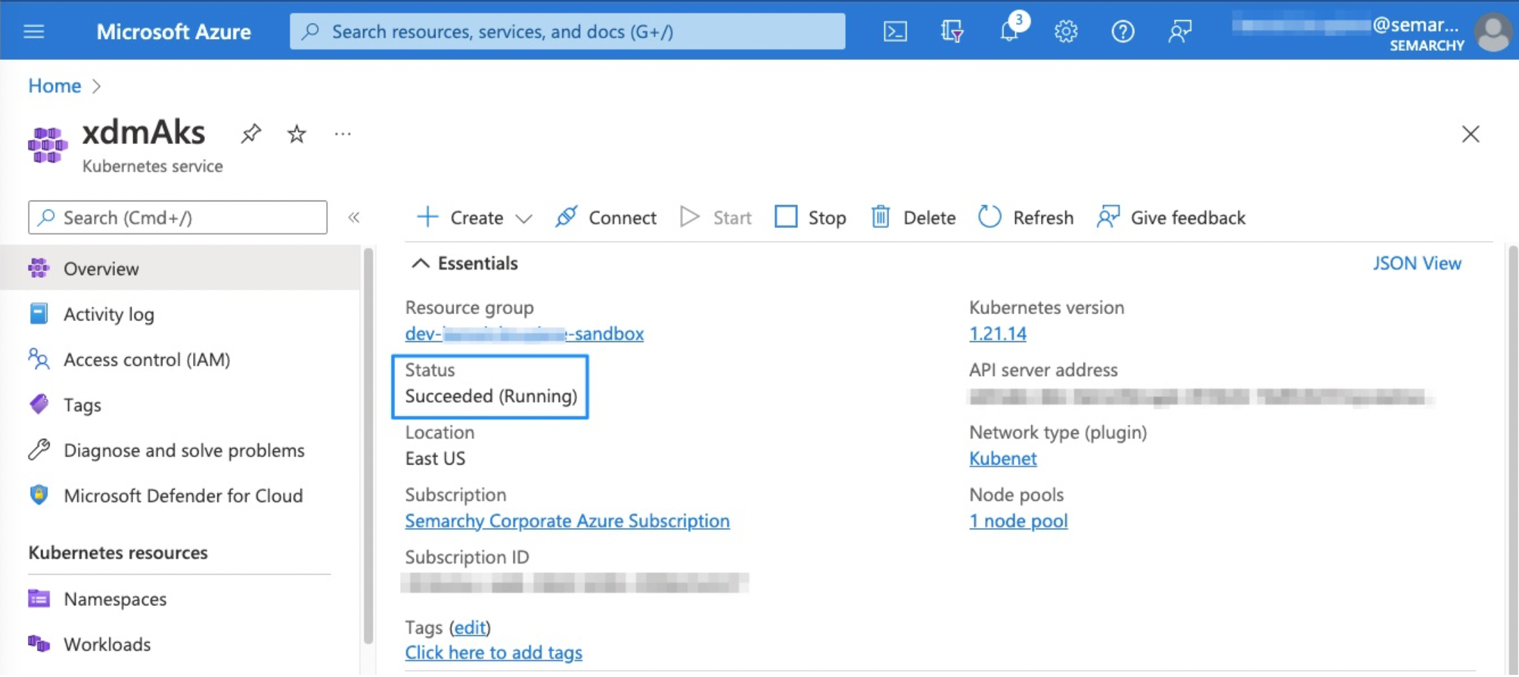 Azure AKS Console