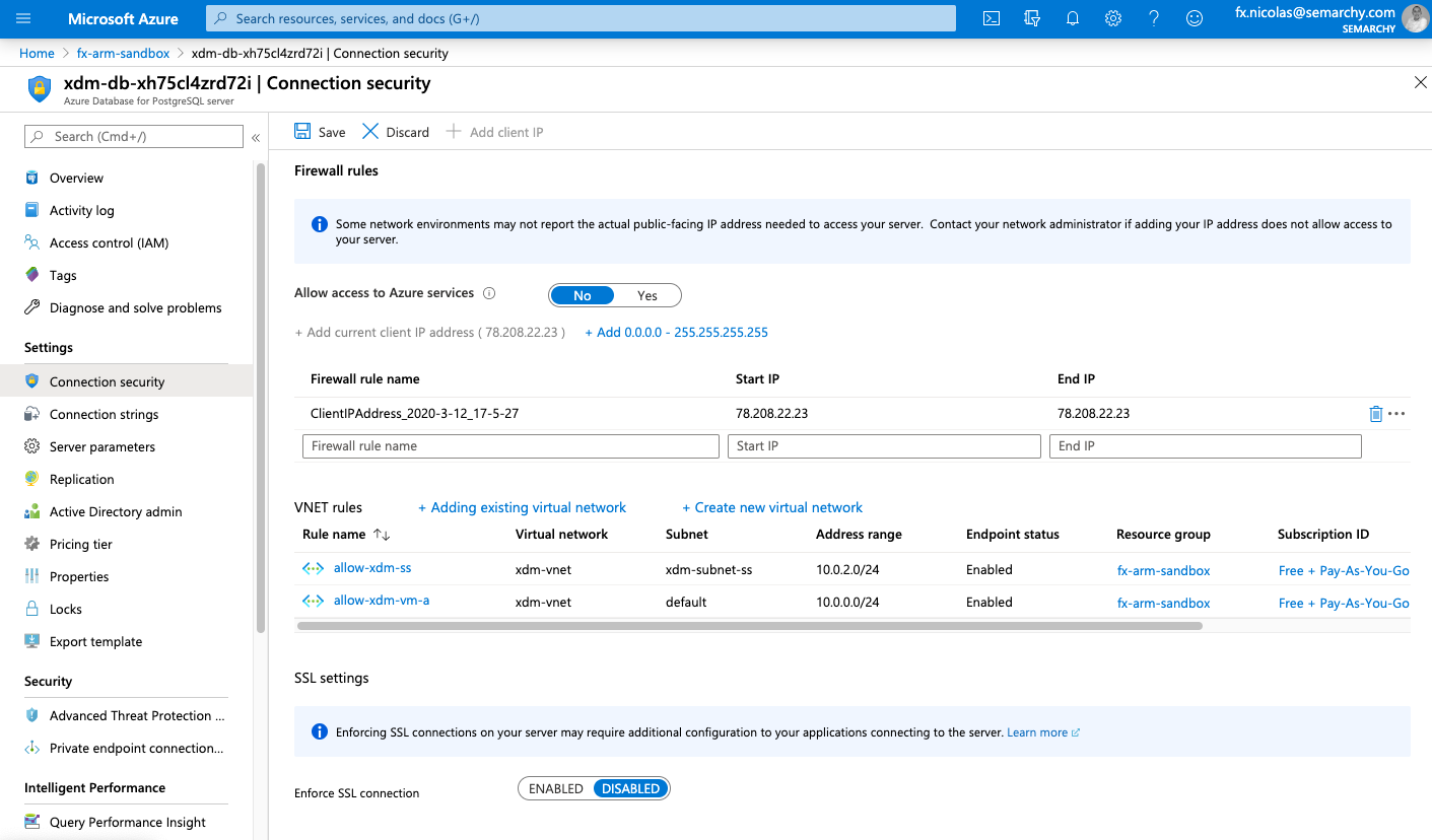 Configure access to the database